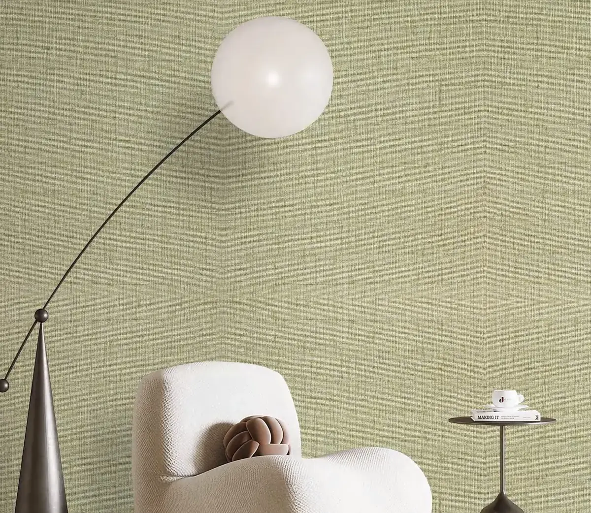 Linen wallcovering in a furnished room