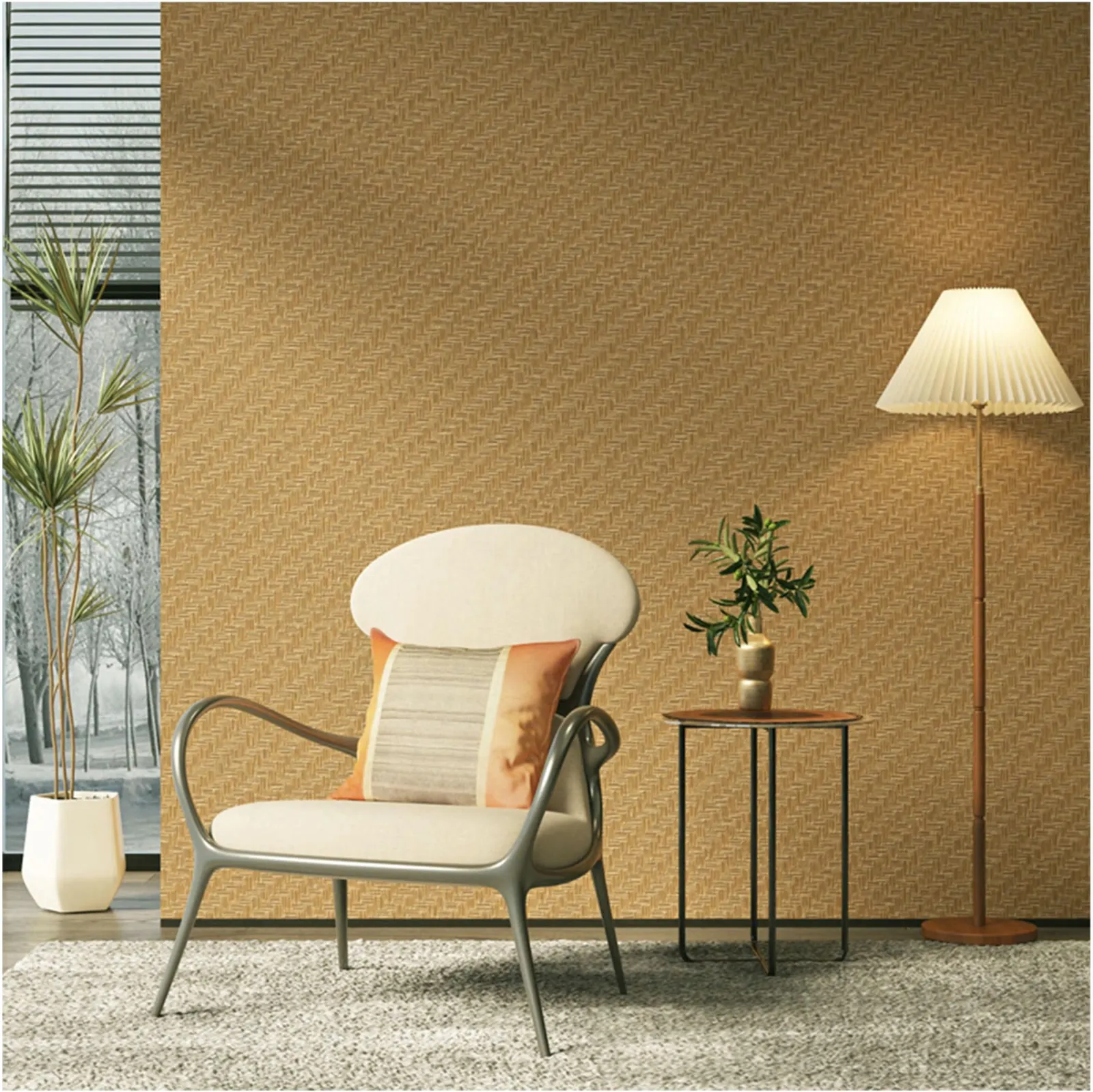 Natural wallcovering in a furnished room